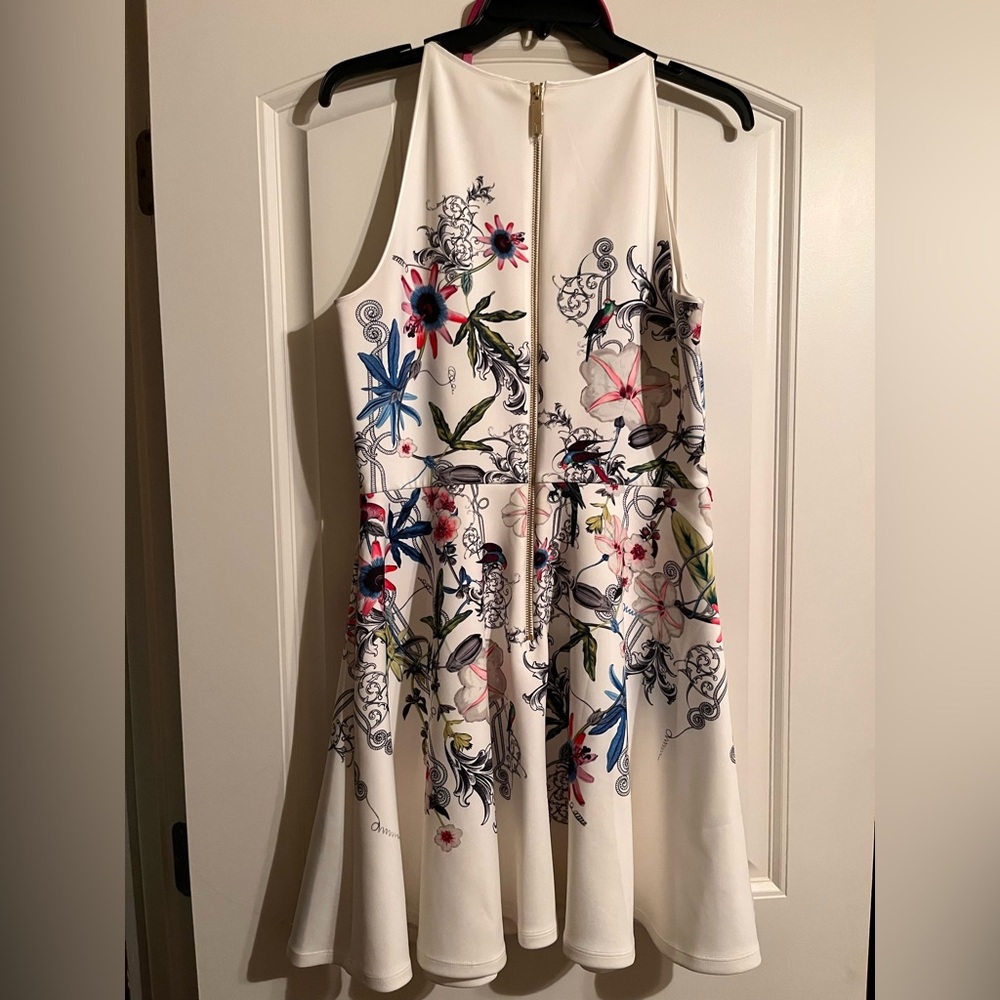 Ted Baker White Floral Midi Dress with Multi-Color Print TB 4 , USA 8/10 - Picture 3 of 7
